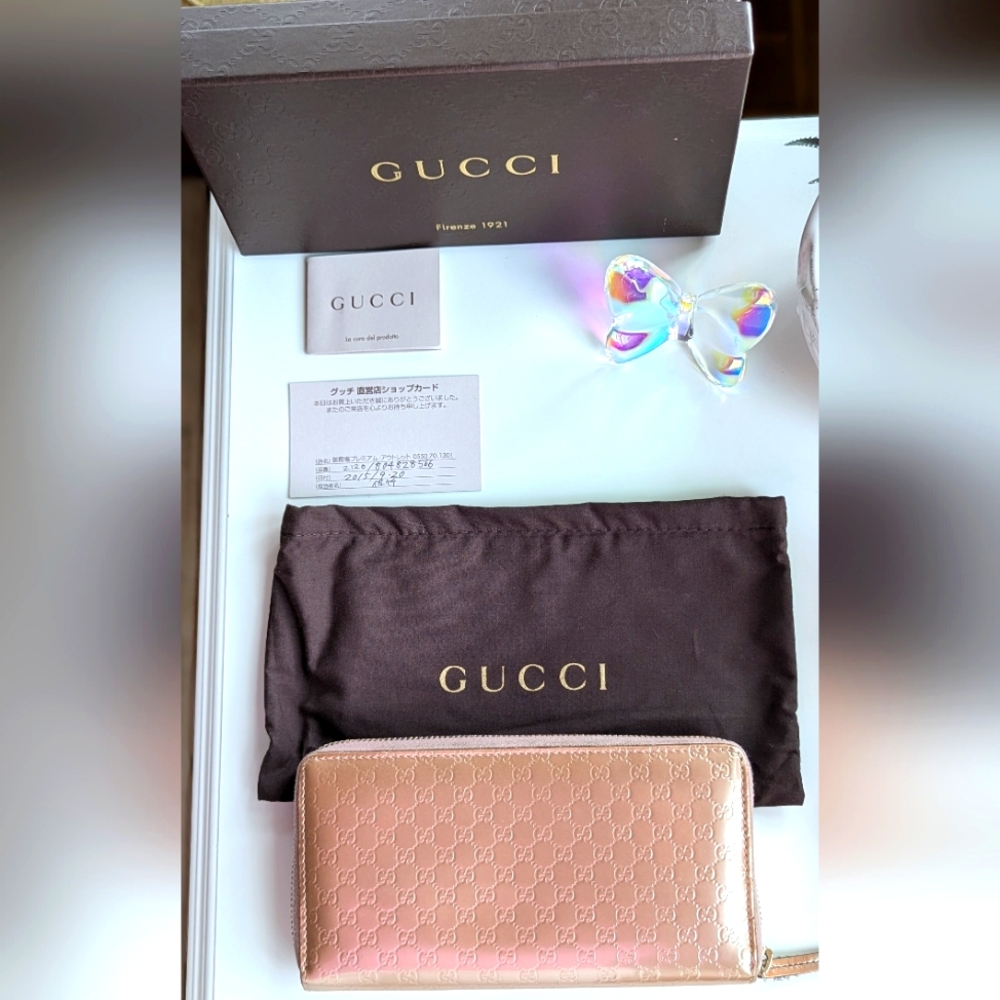 Authentic Gucci Zip Purse Micro Shima Wallet GG Pink Patent Leather Italy - Picture 3 of 13
